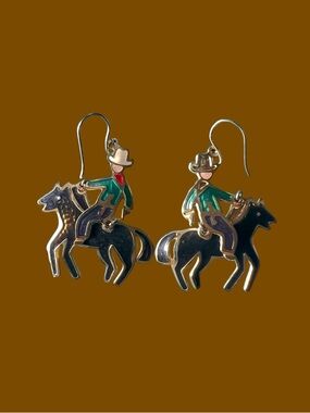 Vintage 80s Berebi signed enamel cowboy earrings western